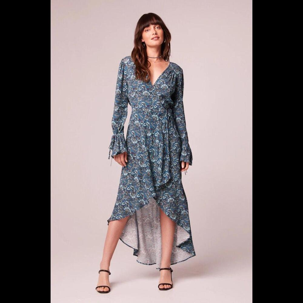 Band of the Free Jewel Teal Floral Wrap Maxi Dress Large - Stunning New Style